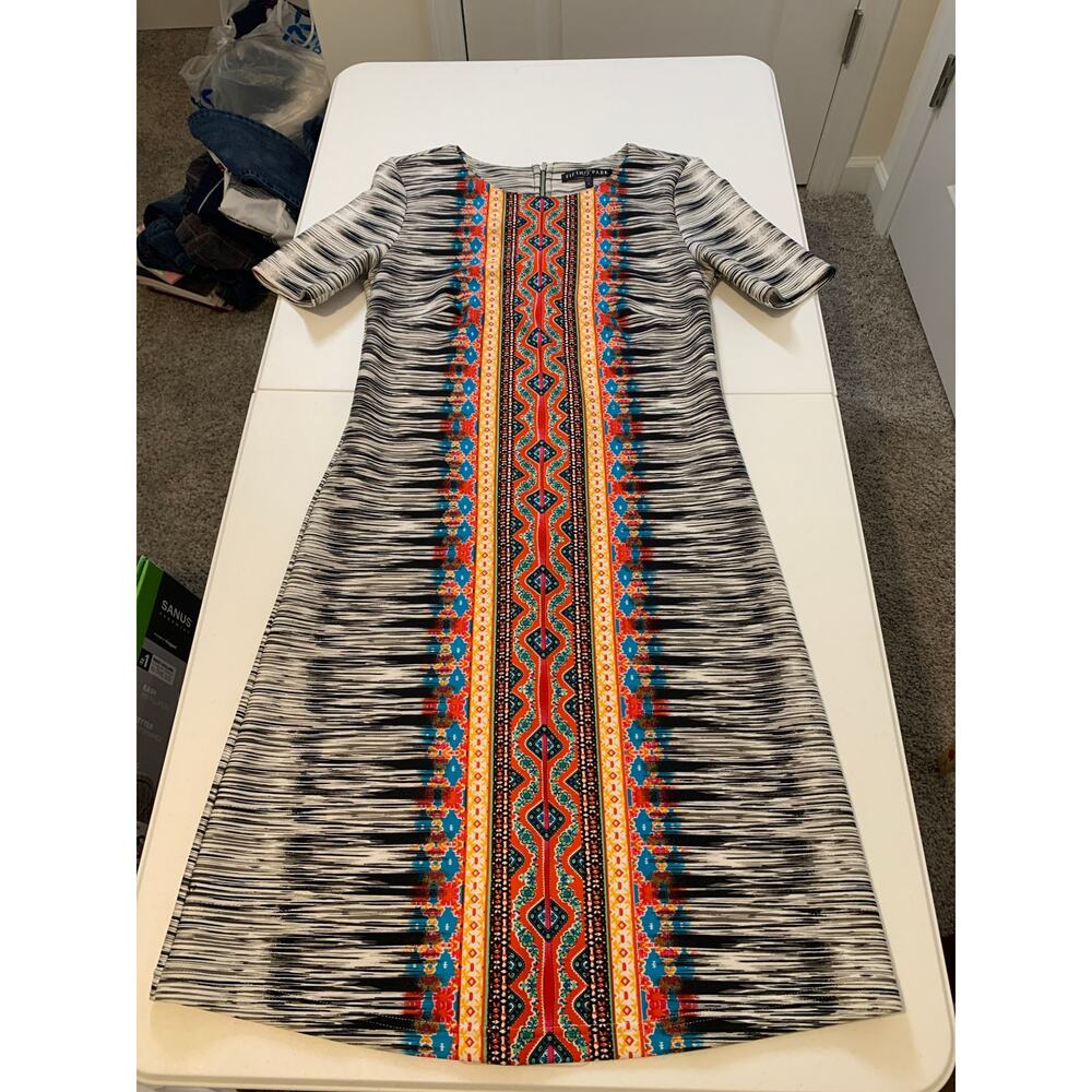 Fifth & Park Dress Womens Size 4 Aztec Tribal scuba knit boho career comfy - Picture 7 of 9